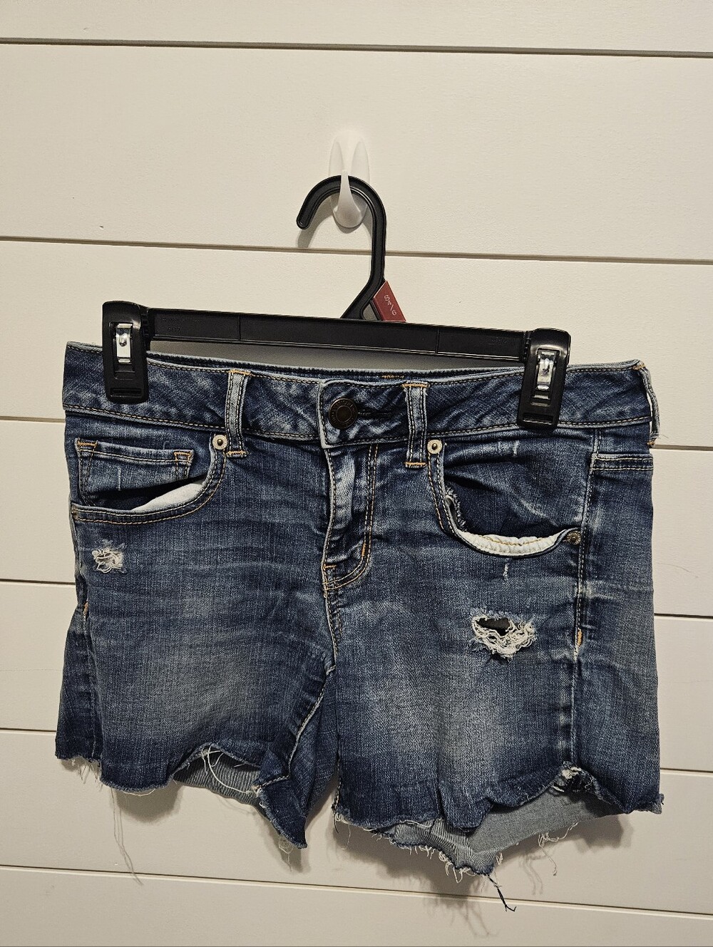 American Eagle Outfitters Dark Blue Distressed Denim Shorts